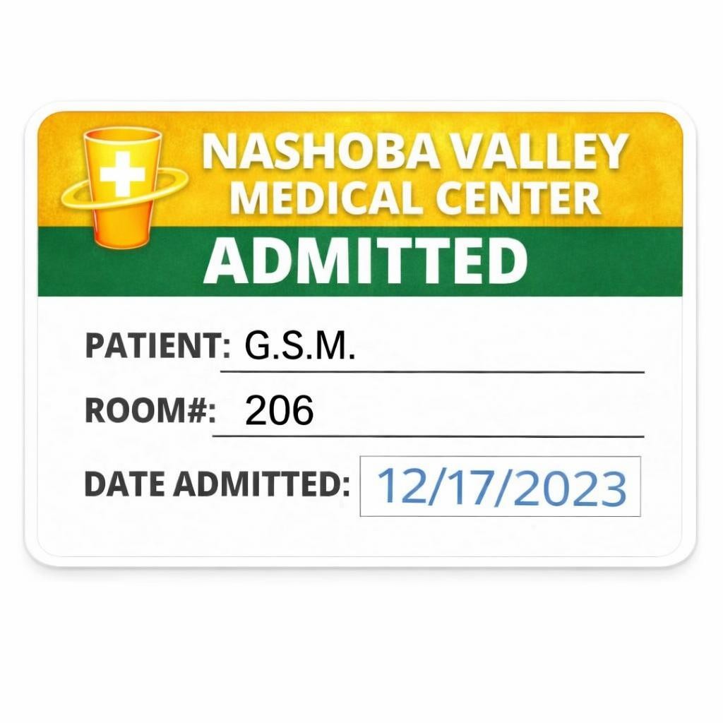 Golden Tumbler Hospital admission form with patient name, room number, and admission date 04/24/24